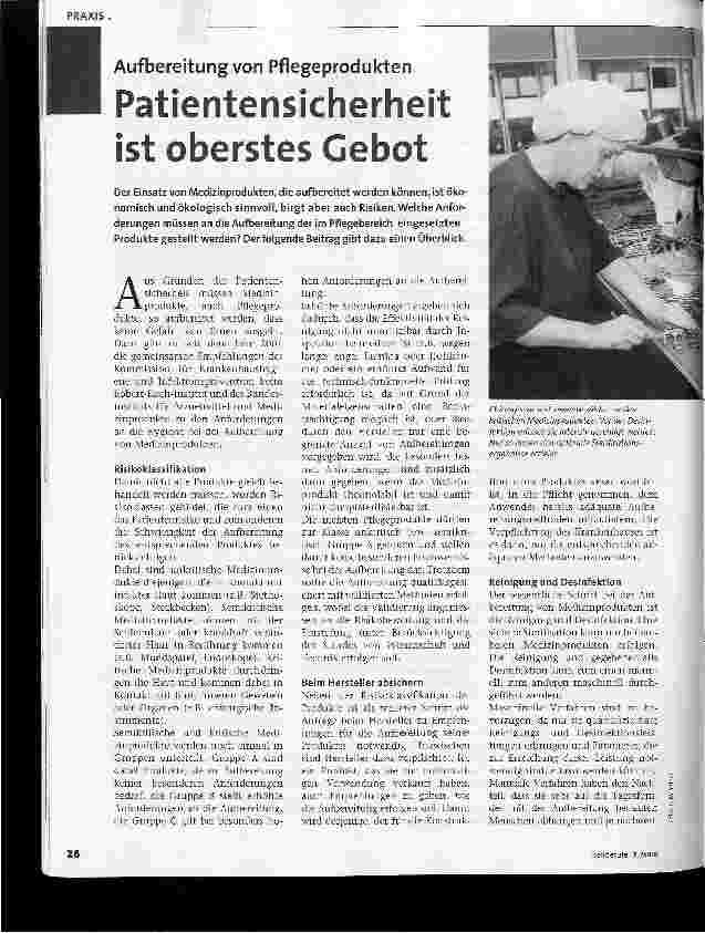 Vorschauseite 1: Aufbereitung von PflegeproduktenPatientensicherheit ist oberstes Gebot