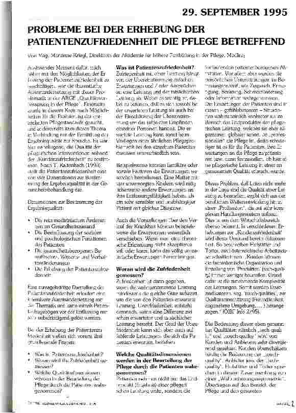 Vorschauseite 1: Probleme bei der Erhebung der Patientenzufriedenheit die Pflege betreffend