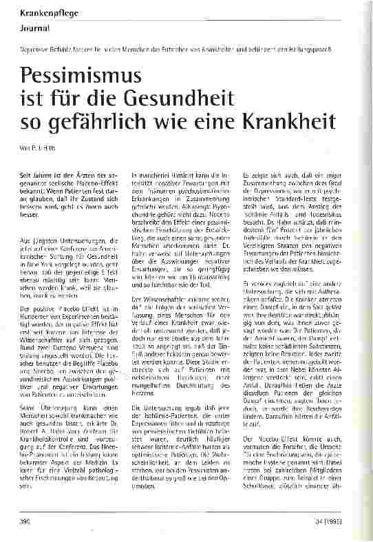 Vorschauseite 1: Pessimismus ist für die Gesundheit so gefährlich wie eine Krankheit