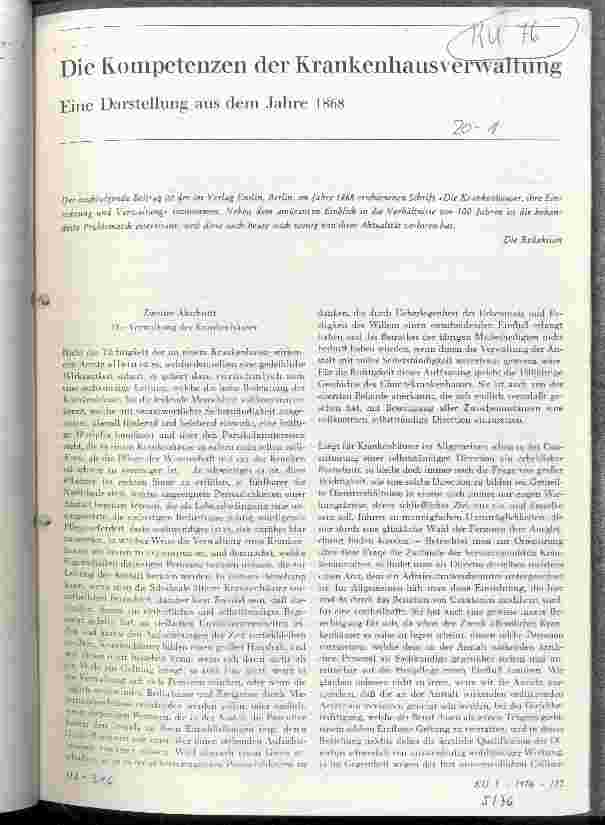 Vorschauseite 1: Die Kompetenzen der Krankenhausverwaltung Eine Darstellung aus dem Jahre 1868