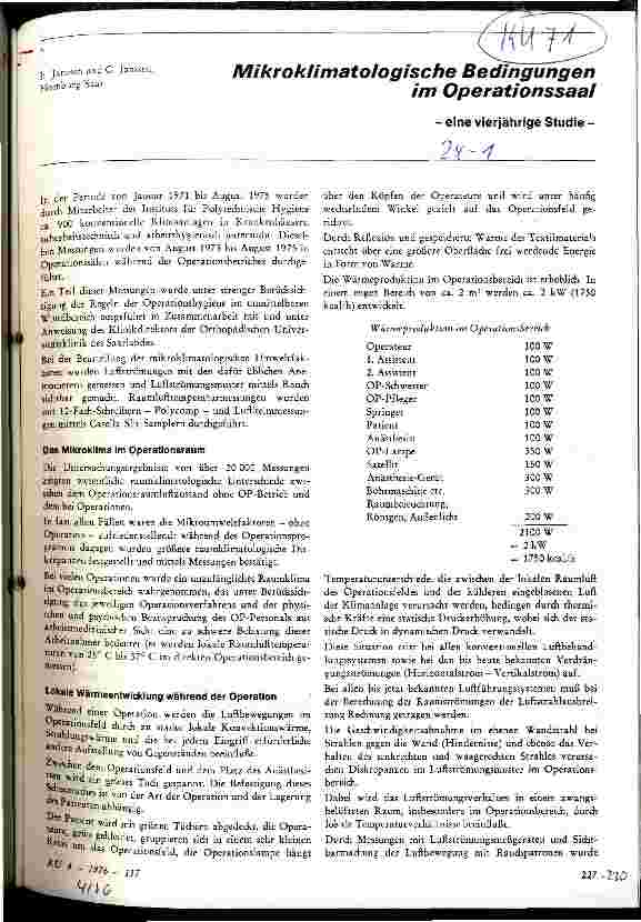 Vorschauseite 1: Mikroklimatologische Bedingungen im Operationssaal