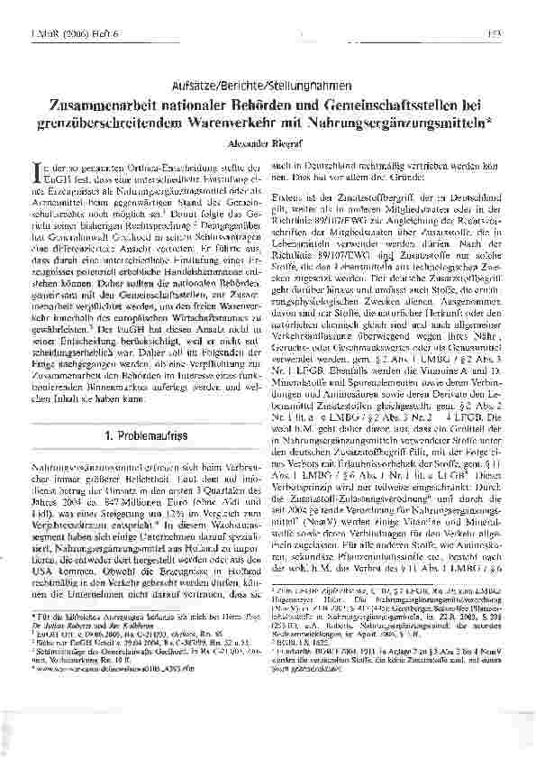 Vorschauseite 1: Zusammenarbeit nationaler Behörden und Gemeinschaftsstellen bei grenzüberschreitendem Warenverkehr mit Nahrungsergänzungsmitteln