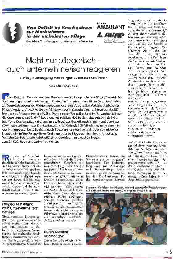 Vorschauseite 1: Nicht nur pflegerisch - auch unternehmerisch reagieren 2. Pflegefachtagung von Pflegen Ambulant und AVAP