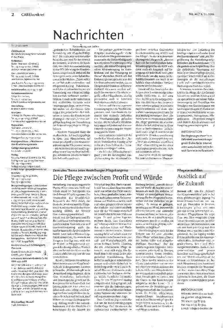 Vorschauseite 2: Reform mit Bonbons für die Pflege