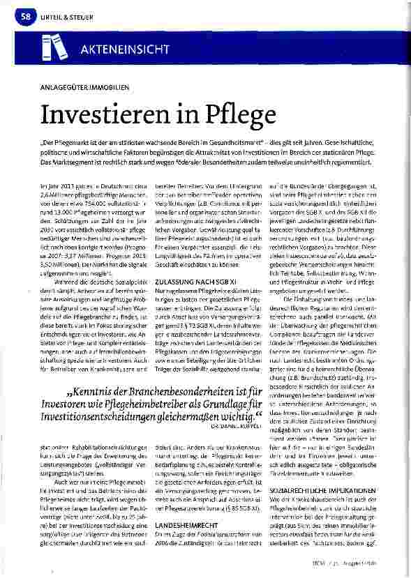 Vorschauseite 1: Investieren in Pflege