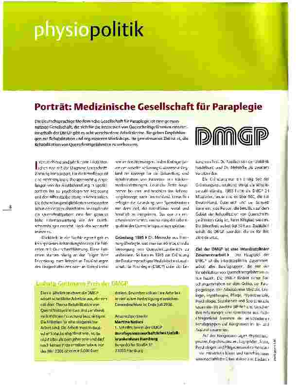 Vorschauseite 1: Porträt: Medizinische Gesellschaft für Paraplegie