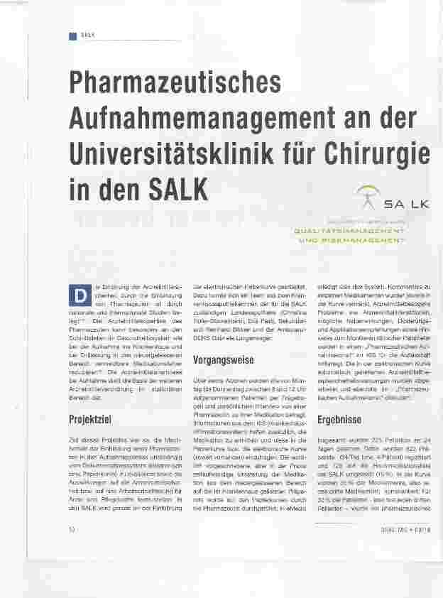 Vorschauseite 1: Pharmazeutisches Aufnahmemanagement an der Universitätsklinik für Chirurgie in den SALK