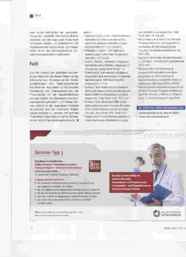 Vorschauseite 3: Pharmazeutisches Aufnahmemanagement an der Universitätsklinik für Chirurgie in den SALK