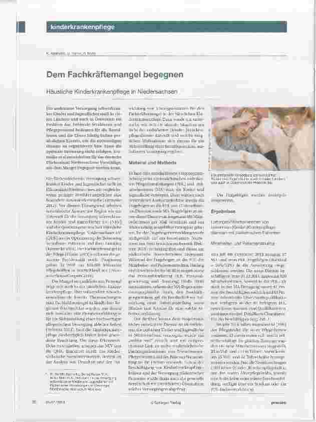 Vorschauseite 1: Dem Fachkräftemangel begegnen Häusliche Kinderkrankenpflege in Niedersachsen