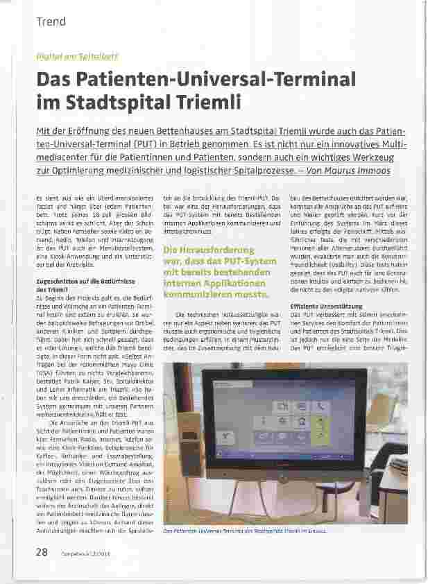 Vorschauseite 1: Das Patienten-Universal-Terminal im Stadtspital Triemli