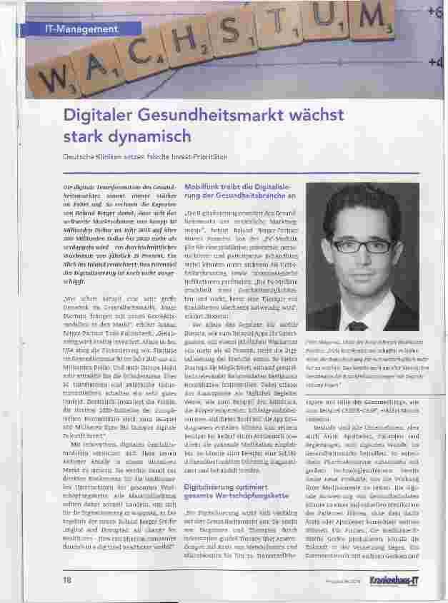 Vorschauseite 1: Digitaler Gesundheitsmarkt wächst stark dynamisch Deutsche Kliniken setzen falsche Invest-Prioritäten