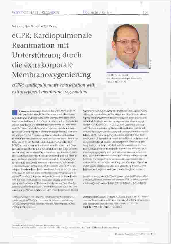 Vorschauseite 1: eCPR: Kardiopulmonale Reanimation mit Unterstützung durch die extrakorporale Membranoxygenierung