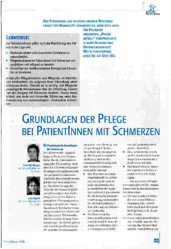 Vorschauseite 1: Grundlagen der Pflege bei PatientInnen mit Schmerzen