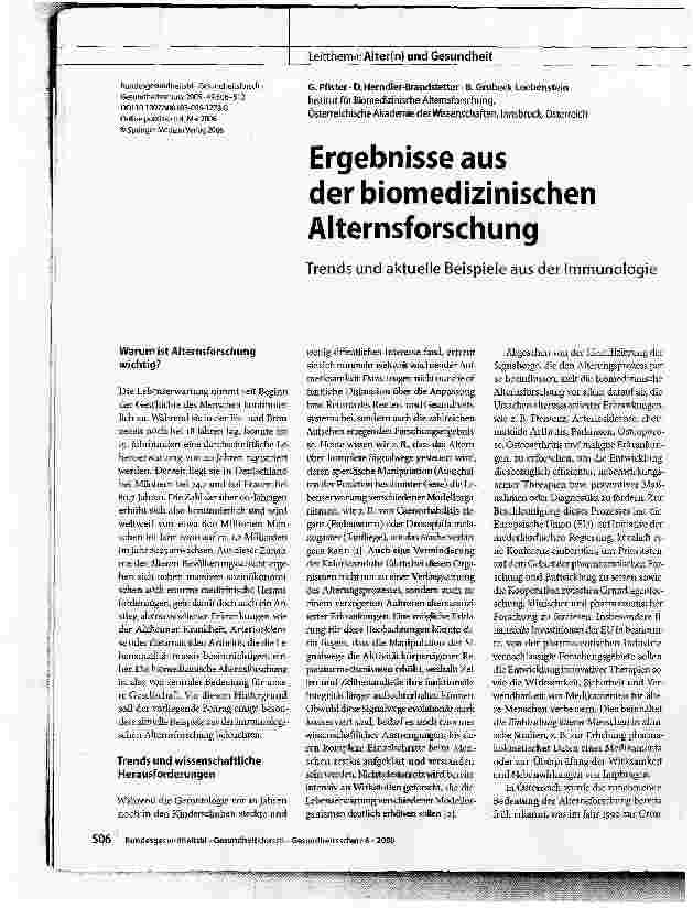 Vorschauseite 1: Ergebnisse aus der biomedizinischen AlternsforschungTrends und aktuelle Beispiele aus der Immunologie
