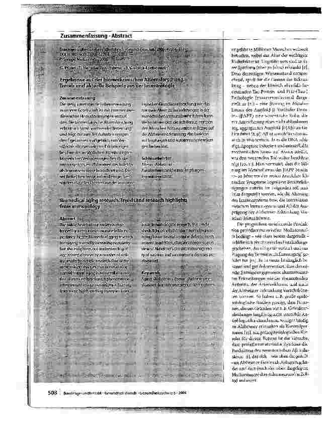 Vorschauseite 3: Ergebnisse aus der biomedizinischen AlternsforschungTrends und aktuelle Beispiele aus der Immunologie
