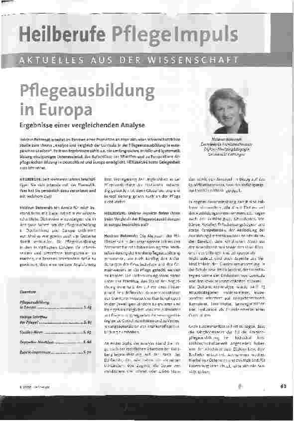 Vorschauseite 1: Pflegeausbildung in Europa - Ergebnisse einer vergleichenden Analyse