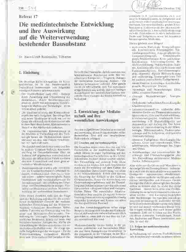 Vorschauseite 1: Die medizintechnische Entwicklung und ihre Auswirkung auf die Weiterverwendung bestehender Bausubstanz