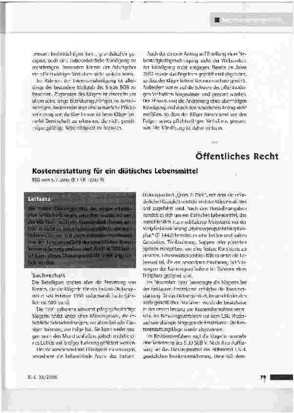 Vorschauseite 1: Kostenerstattung für ein diätisches LebensmittelBSG vom 5.7.2005 (B 1 KR 12/03 R)
