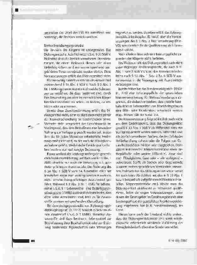 Vorschauseite 2: Kostenerstattung für ein diätisches LebensmittelBSG vom 5.7.2005 (B 1 KR 12/03 R)