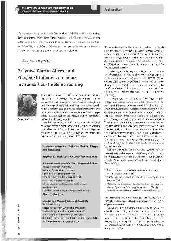 Vorschauseite 1: Palliative Care in Altersund Pflegeinstitutionen: ein neues Instrument zur Implementierung