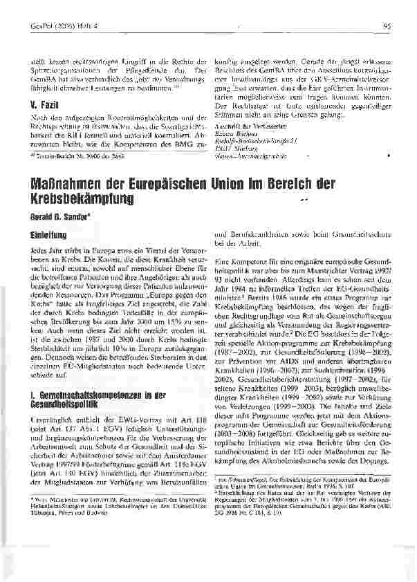 Vorschauseite 1: Maßnahmen der Europäischen Union im Bereich der Krebsbekämpfung