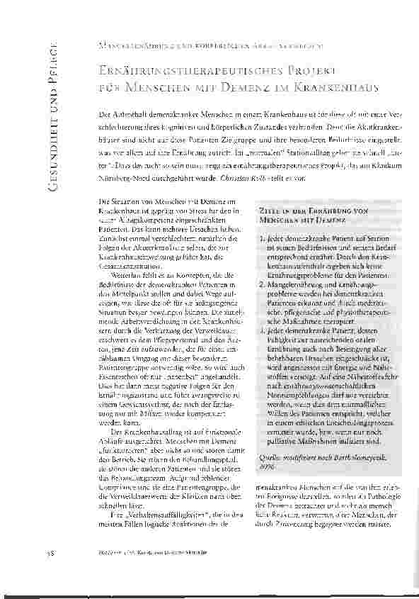 Vorschauseite 1: ERNÄHRUNGSTHERAPEUTISCHES PROJEKTFÜR MENSCHEN MIT DEMENZ IM KRANKENHAUS