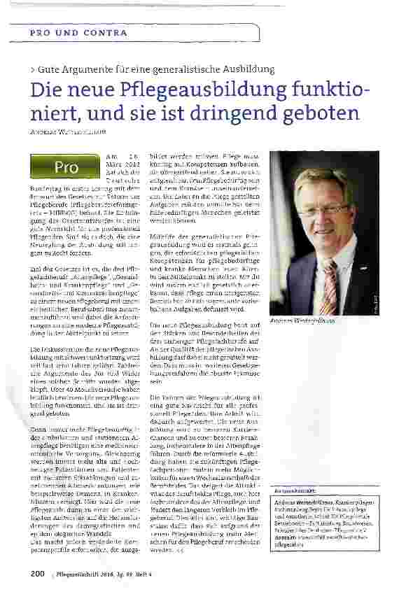 Vorschauseite 1: Die neue Pflegeausbildung funktio niert, und sie ist dringend geboten