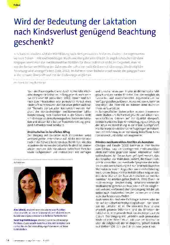 Vorschauseite 1: Wird der Bedeutung der Laktation nach Kindsverlust genügend Beachtung geschenkt?