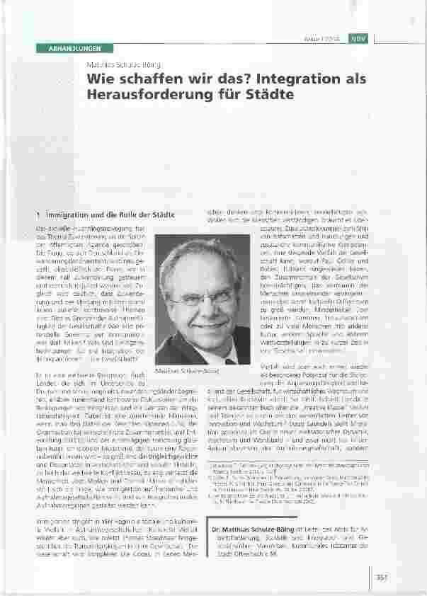 Vorschauseite 1: Wie schaffen wir das? Integration als Herausforderung für Städte