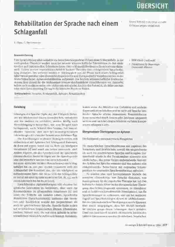 Vorschauseite 1: Rehabilitation der Sprache nach einem Schlaganfall