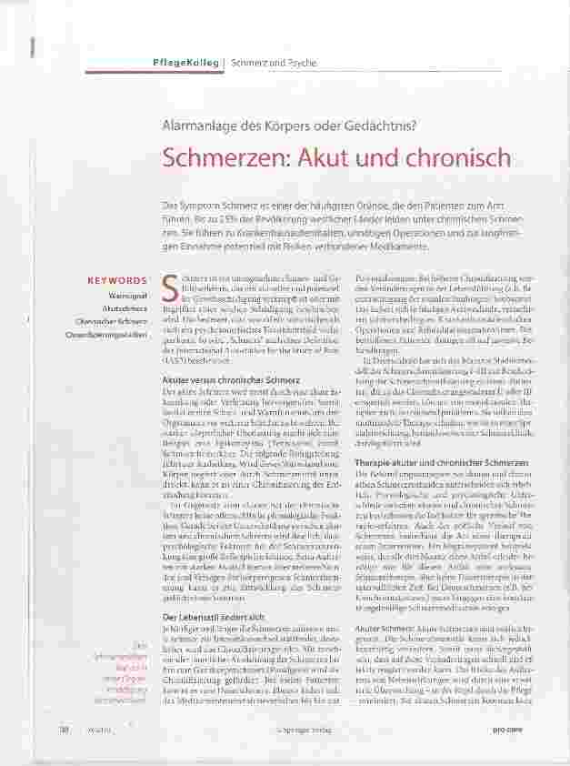 Vorschauseite 1: Alarmanlage des Körpers oder Gedächtnis?Schmerzen: Akut und chronisch