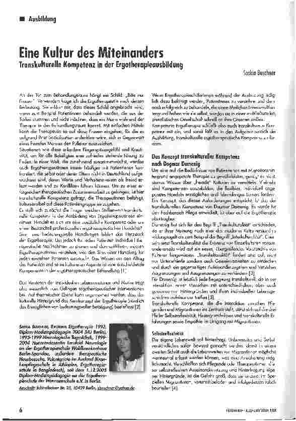 Vorschauseite 1: Eine Kultur des MiteinandersTranskulturelle Kompetenz in der Ergotherapieausbildung
