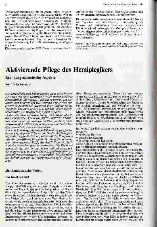 Vorschauseite 1: Aktivierende Pflege des Hemiplegikers Krankengymnastische Aspekte