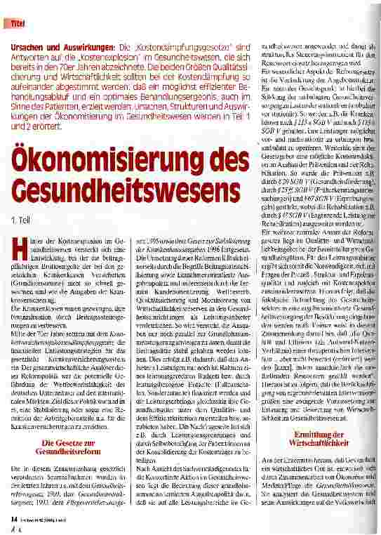 Vorschauseite 1: Ökonomisierung des Gesundheitswesens 1.Teil