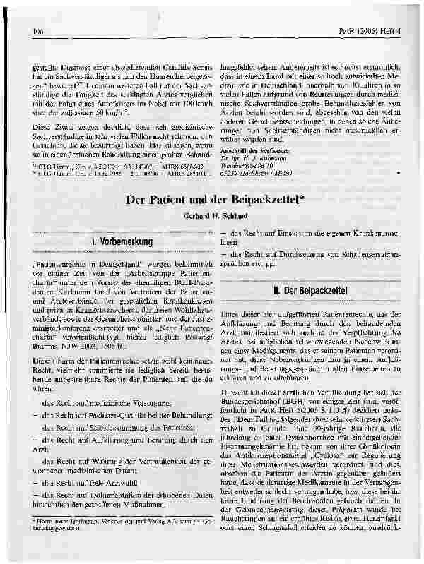 Vorschauseite 1: Der Patient und der Beipackzettel*