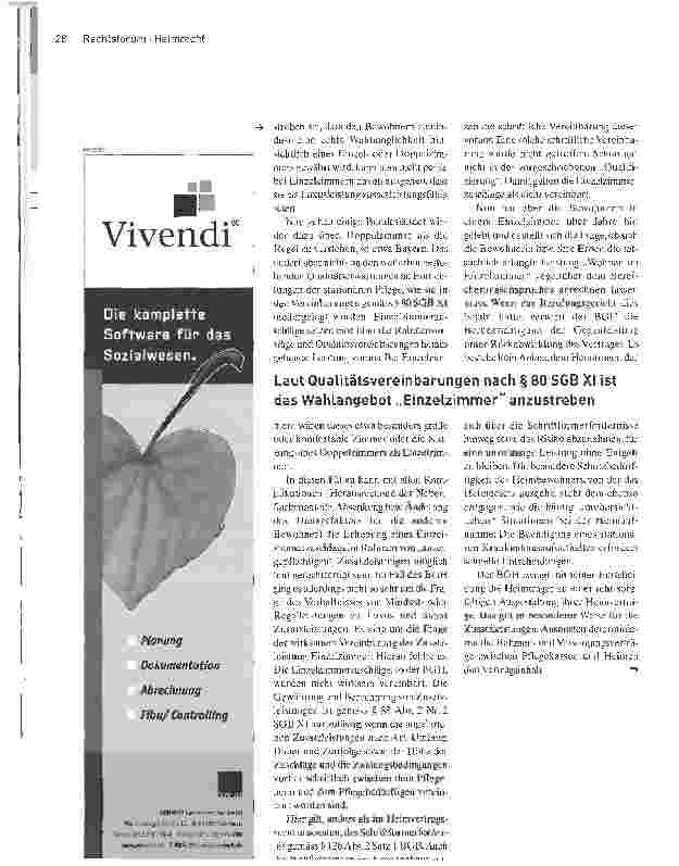 Vorschauseite 2: Das UrteilBundesgerichtshof: Einzelzimmerzuschlag setzt Vereinbarung im Heimvertrag voraus