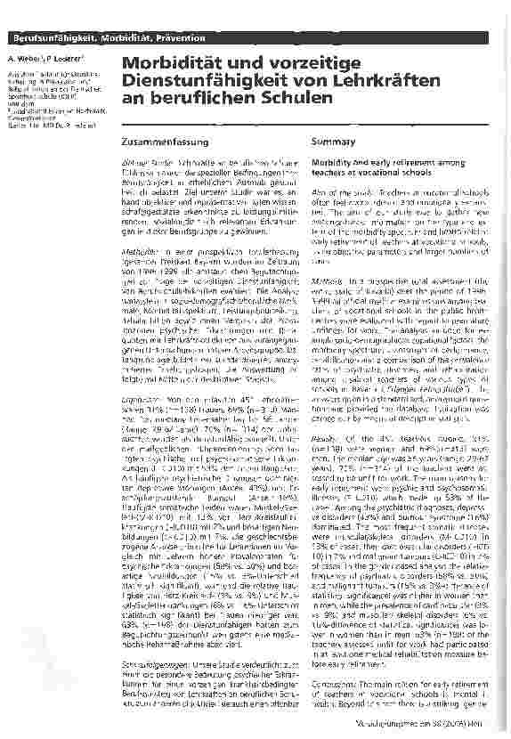 Vorschauseite 1: Morbidität und vorzeitige Dienstunfähigkeit von Lehrkräften an beruflichen Schulen