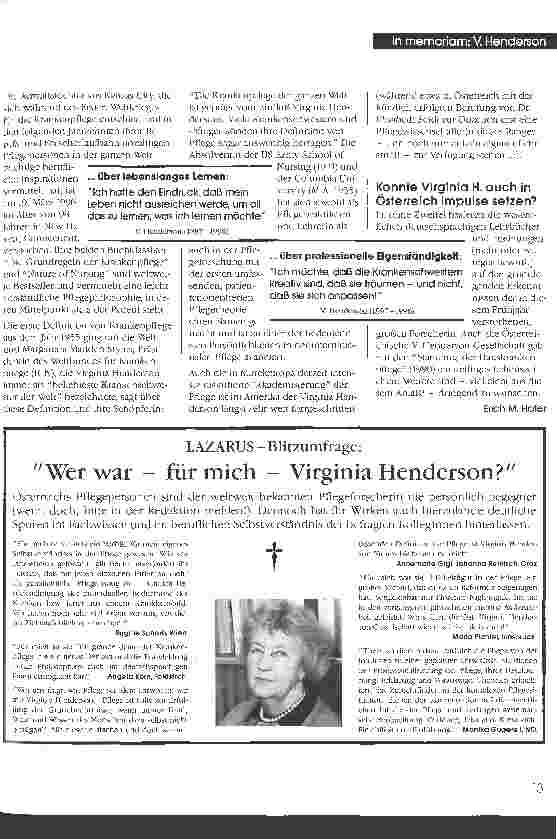 Vorschauseite 2: Virginia Henderson (98) - die beliebteste Krankenschwester der Welt (ICN-Präsidentin M. M. Styles) - ist tot: Der Patient ist die höchste Autorität. ..