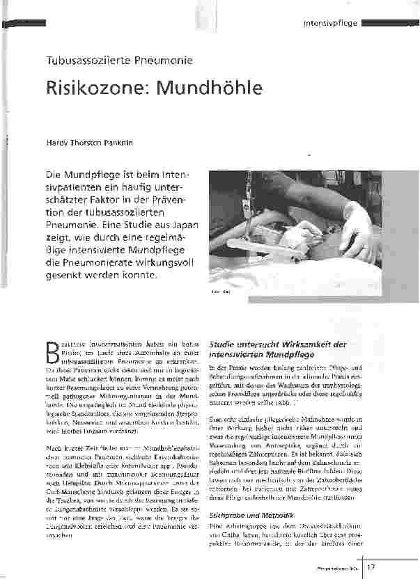 Vorschauseite 1: Tubusassoziierte Pneumonie - Risikozone: Mundhöhle