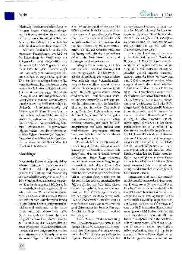 Vorschauseite 2: Abrechnung von Zusatzentgelten für Thrombozytenkonzentrate