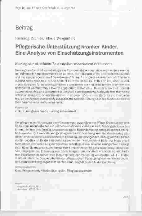 Vorschauseite 1: Pflegerische Unterstützung kranker Kinder. Eine Analyse von Einschätzungsinstrumenten