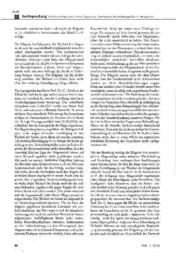 Vorschauseite 2: Wechsel einer Magensonde durch das Pflegepersonal -Zum Nachweis eines Behandlungsfehlers im Haftungsprozess BGB§ 280 Abs. 1