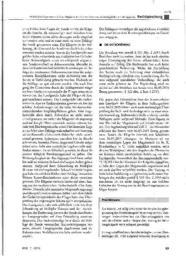Vorschauseite 3: Wechsel einer Magensonde durch das Pflegepersonal -Zum Nachweis eines Behandlungsfehlers im Haftungsprozess BGB§ 280 Abs. 1