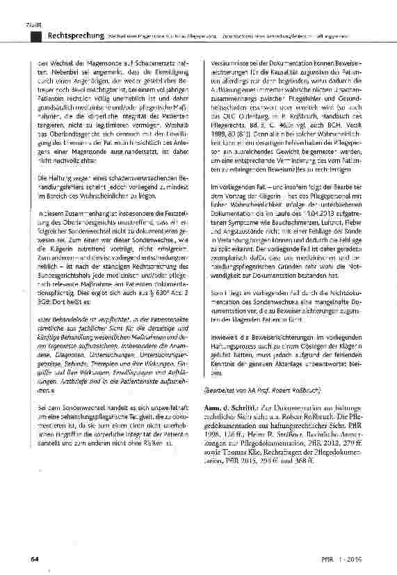 Vorschauseite 4: Wechsel einer Magensonde durch das Pflegepersonal -Zum Nachweis eines Behandlungsfehlers im Haftungsprozess BGB§ 280 Abs. 1