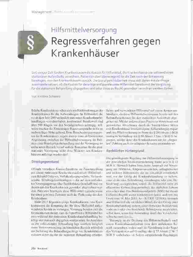 Vorschauseite 1: Hilfsmittelversorgung Regressverfahren gegen Krankenhäuser