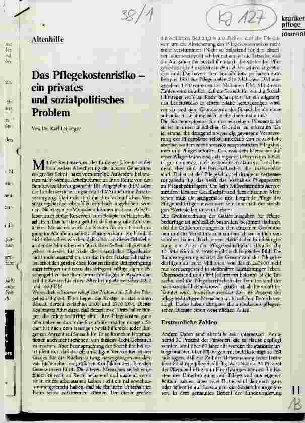 Vorschauseite 1: Das Pflegekostenrisikoein privates und sozialpolitisches Problem