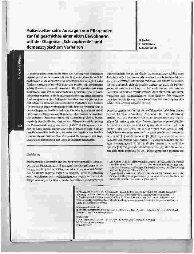 Vorschauseite 1: Außenseiter sein: Aussagen von Pflegenden zur Fallgeschichte einer alten Bewohnerin mit der Diagnose Schizophrenie und demenztypischem Verhalten