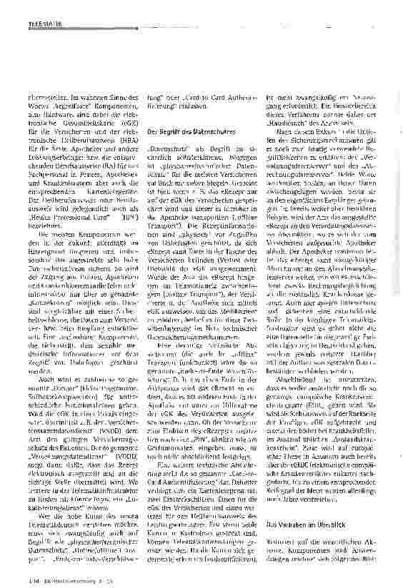 Vorschauseite 2: Die elektronische Gesundheitskarte kommt oder die Telematik hält Einzug in Deutschland