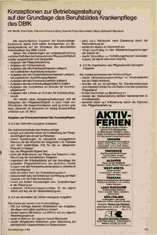 Vorschauseite 1: Konzeption zur Betriebsgestaltung auf der Grundlage des Berufsbildes Krankenpflege des DBFK