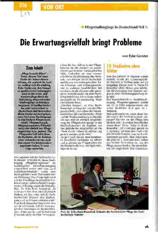 Vorschauseite 1: Die Erwartungsvielfalt bringt Probleme Pflegestudiengänge in Deutschland/Teil 1